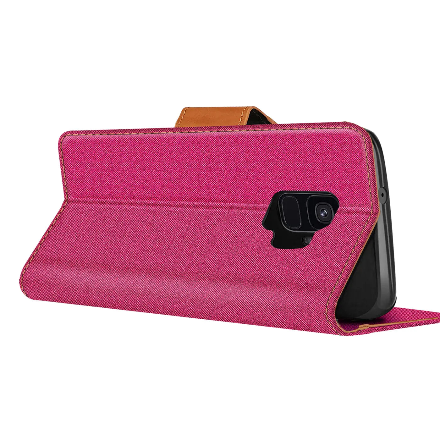Pink Textil Klapphülle mit Kartenfach, Samsung Galaxy S9, Seitenansicht