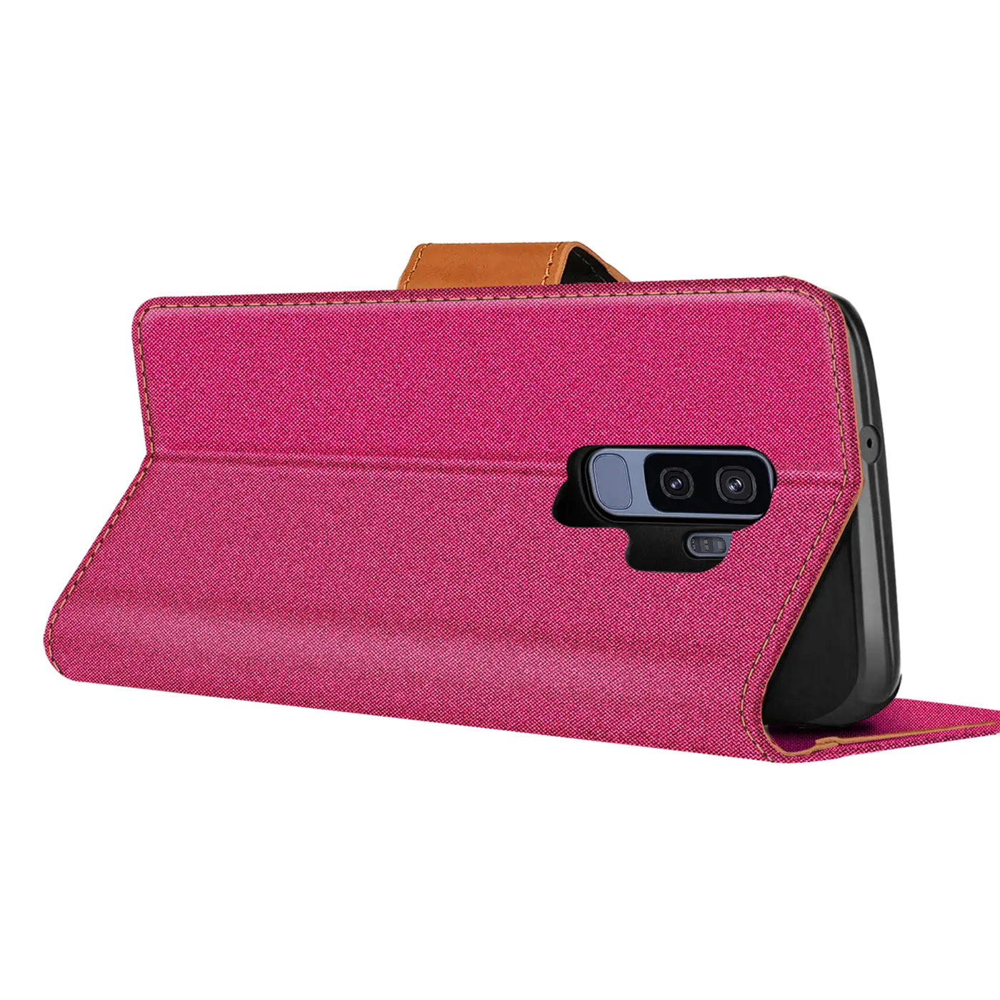 Pink Textil-Klapphülle mit Kartenfach, Samsung Galaxy S9 Plus, Seitenansicht