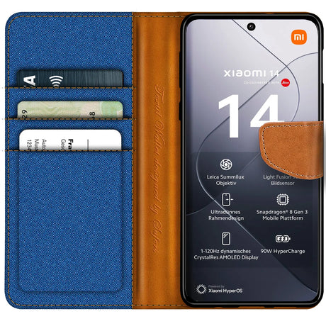 Xiaomi 14 Klapphülle im Jeanslook mit Karten- und Geldfach