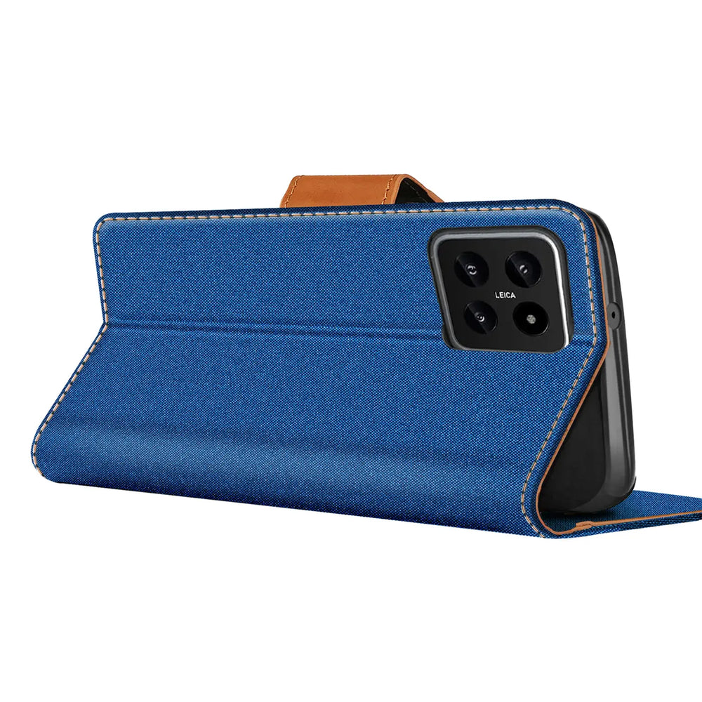 Xiaomi 14 Klapphülle im Jeanslook mit Karten- und Geldfach