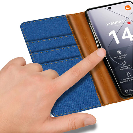 Xiaomi 14 Ultra Klapphülle im Jeanslook mit Karten- und Geldfach