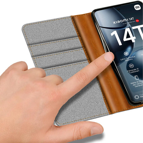 Xiaomi 14T Klapphülle im Jeanslook mit Karten- und Geldfach