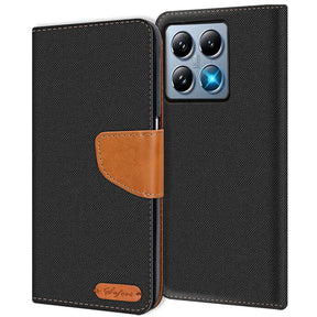 Xiaomi 14T Klapphülle im Jeanslook mit Karten- und Geldfach