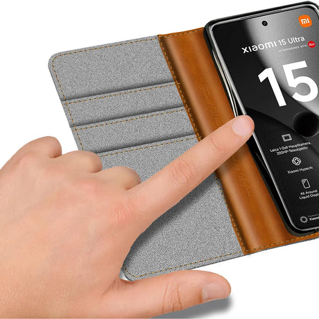 Xiaomi 15 Ultra Klapphülle im Jeanslook mit Karten- und Geldfach
