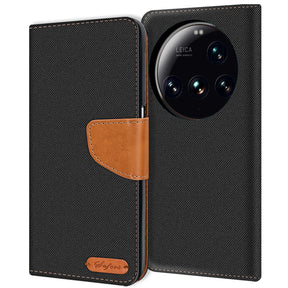 Xiaomi 15 Ultra Klapphülle im Jeanslook mit Karten- und Geldfach