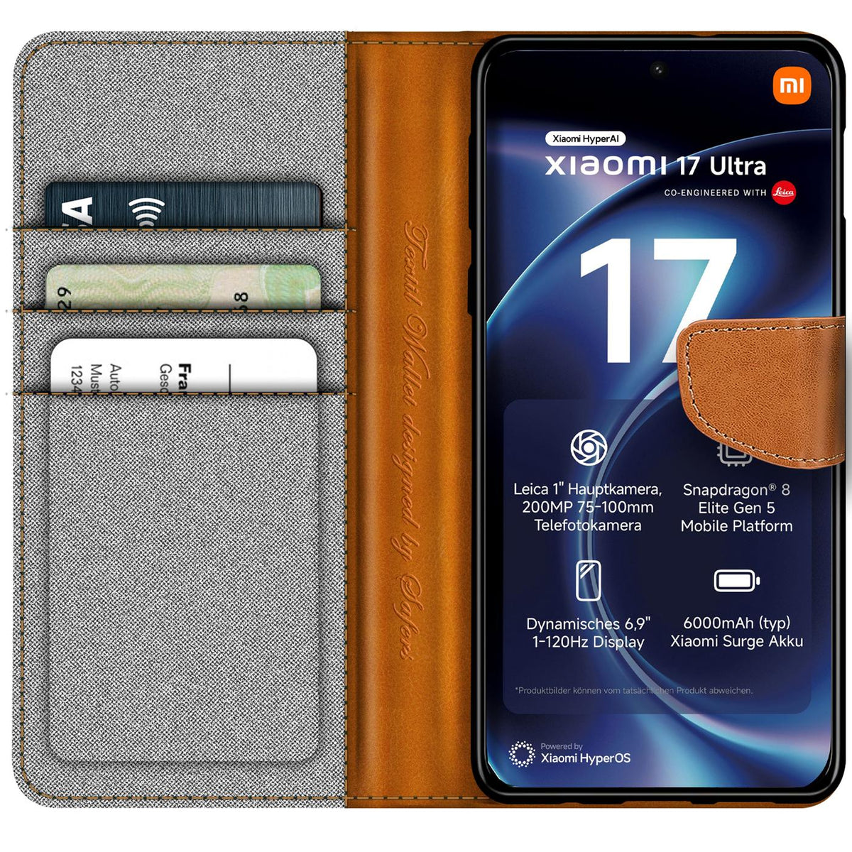 Xiaomi 17 Ultra - Textil Klapphülle Kartenfach