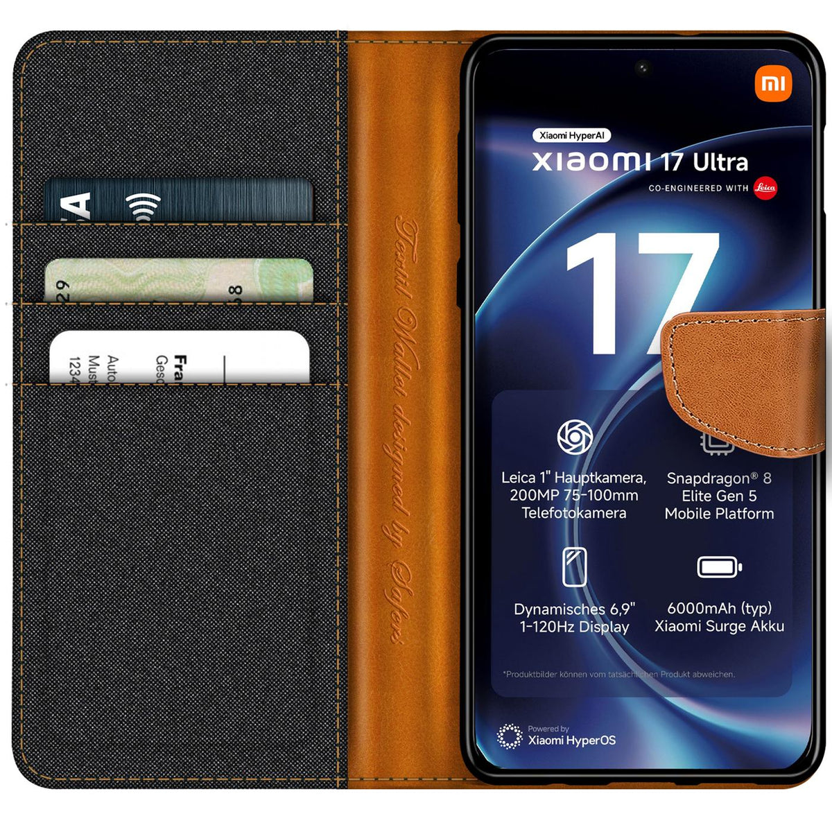 Xiaomi 17 Ultra - Textil Klapphülle Kartenfach