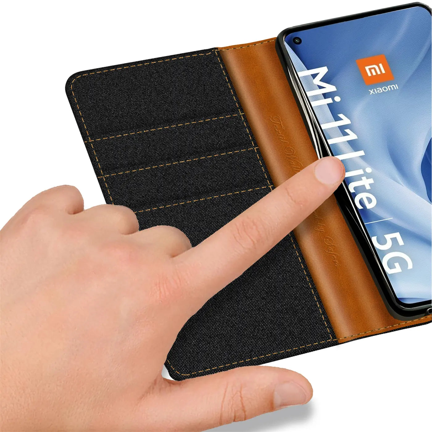 Textil-Klapphülle, braun/schwarz, mit Kartenfach, Xiaomi Mi 11 Lite 5G.