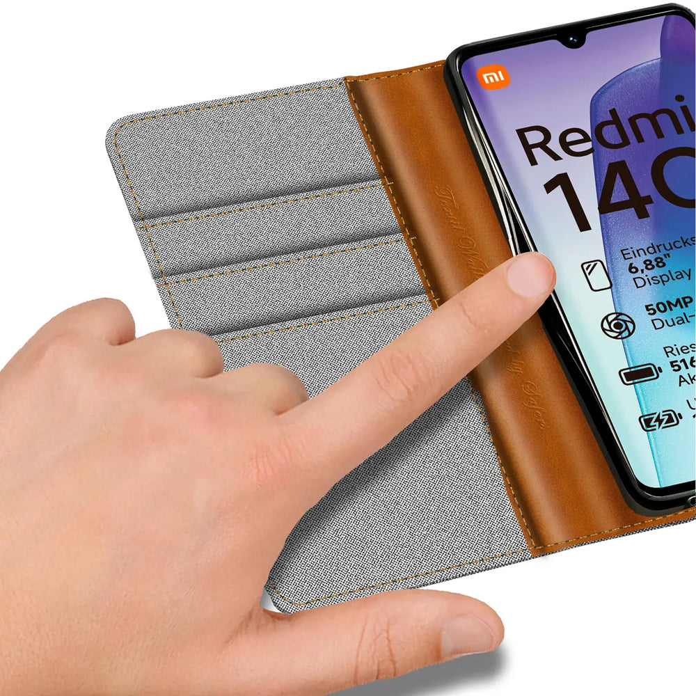 Xiaomi Redmi 14C Klapphülle im Jeanslook mit Karten- und Geldfach