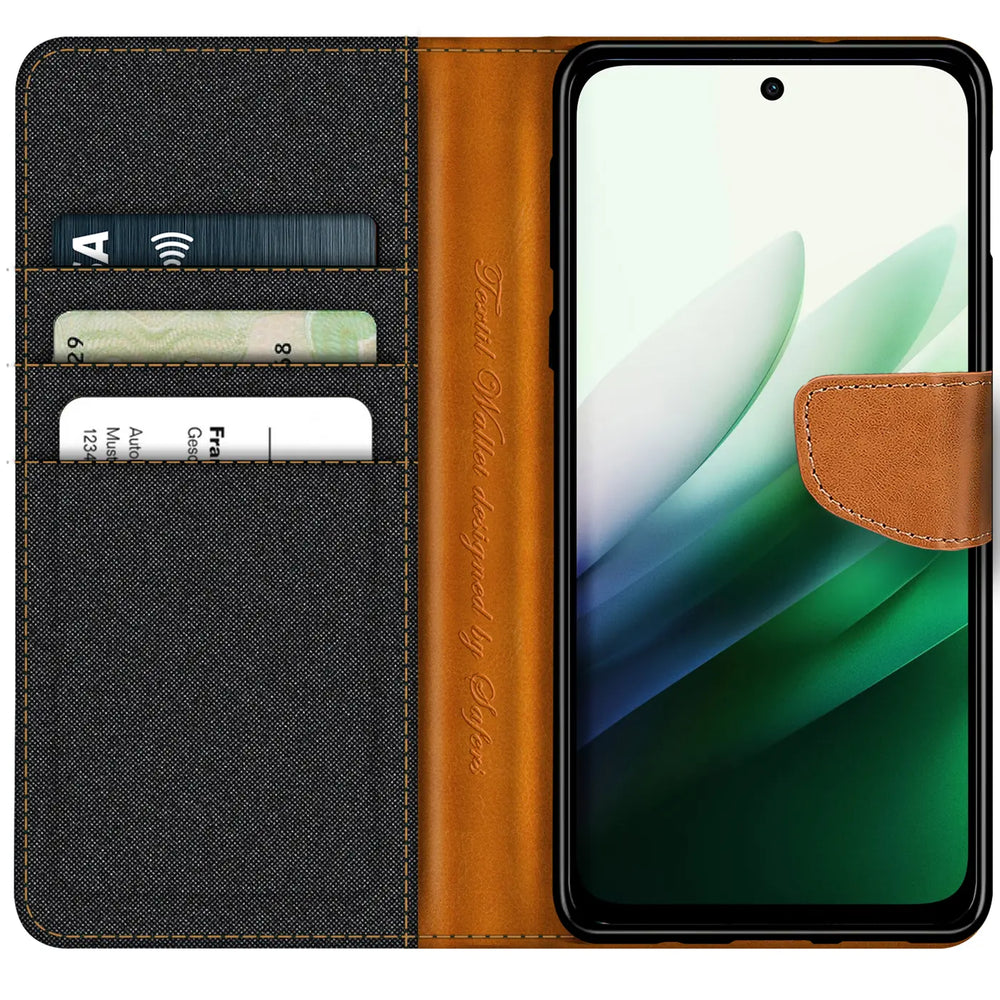 Xiaomi Redmi 15 4G/5G Klapphülle im Jeanslook mit Karten- und Geldfach