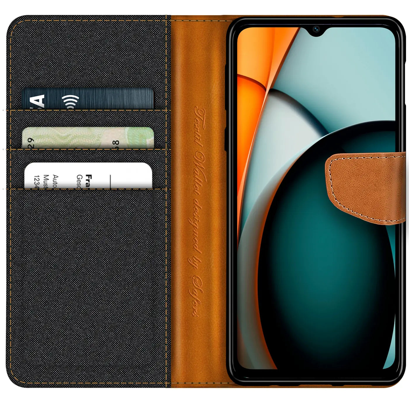 Textil-Klapphülle, braun/grau, mit Kartenfach, für Xiaomi Redmi A3.