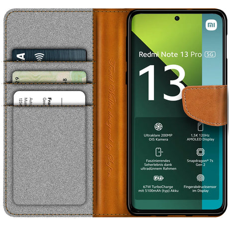 Xiaomi Redmi Note 13 Pro 5G Klapphülle im Jeanslook mit Karten- und Geldfach