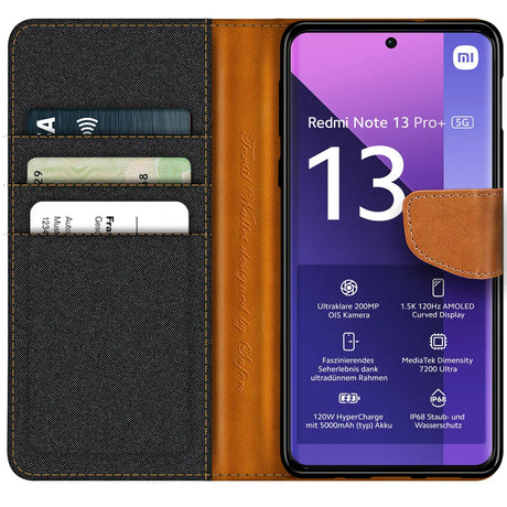 Xiaomi Redmi Note 13 Pro+ 5G Klapphülle im Jeanslook mit Karten- und Geldfach