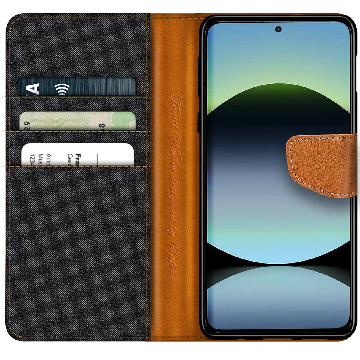 Xiaomi Redmi Note 14 5G Klapphülle im Jeanslook mit Karten- und Geldfach