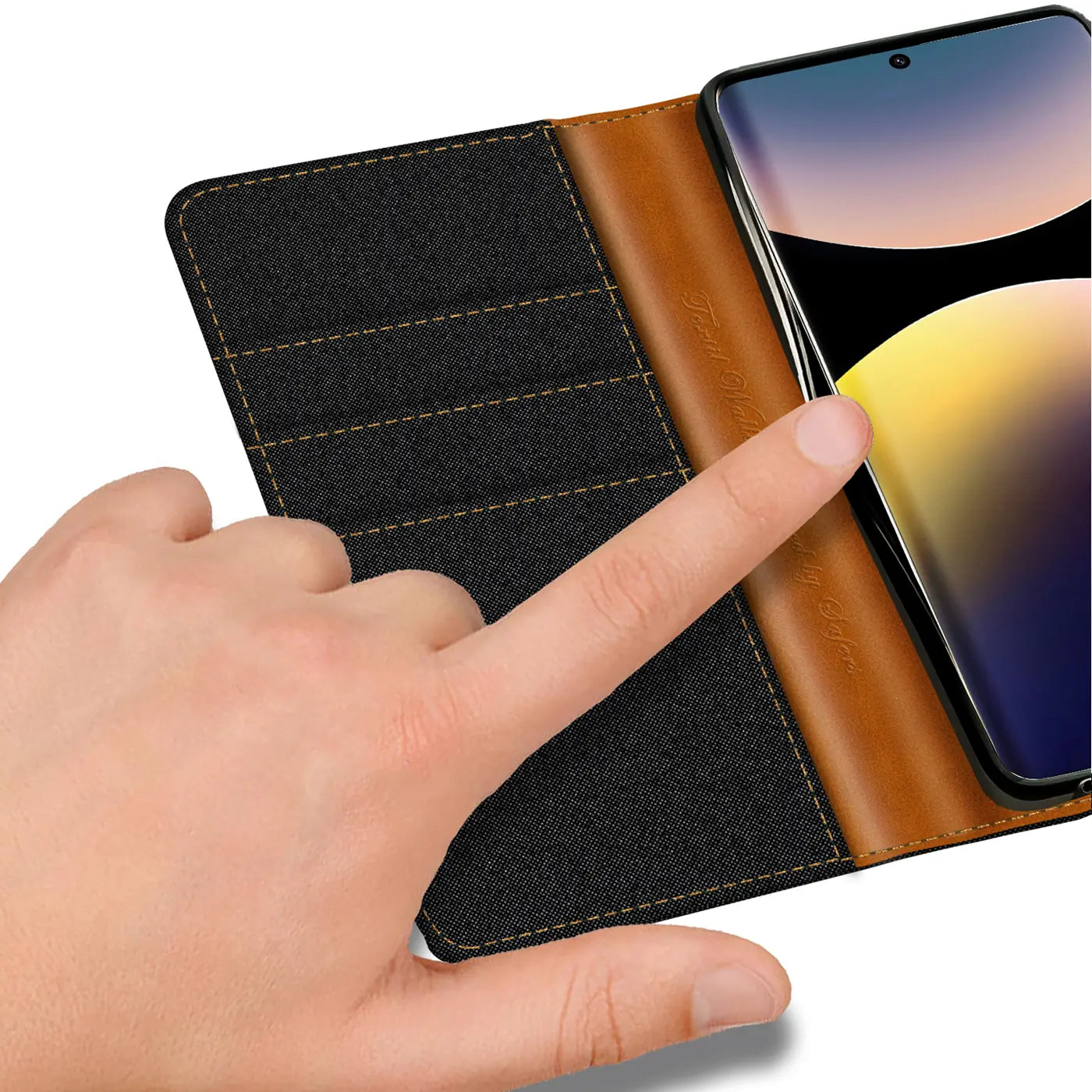 Textil-Klapphülle, braun/schwarz, mit Kartenfach, Xiaomi Redmi Note 14 Pro 5G.