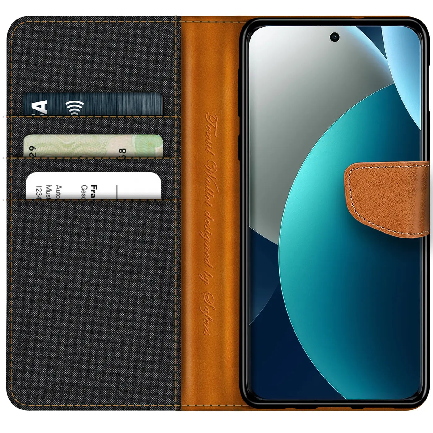 Textil-Klapphülle mit Kartenfach, braun/grau, für Xiaomi Redmi Note 15 Pro+ 5G.