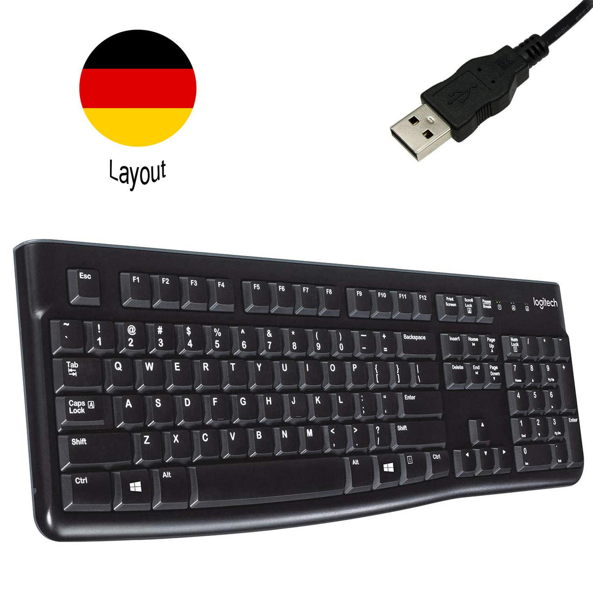 Logitech K120 kabelgebundene Tastatur mit deutschem QWERTZ-Layout und USB-Anschluss