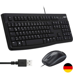 Logitech MK120 kabelgebundenes Tastatur-Maus-Set in Schwarz, deutsches Layout
