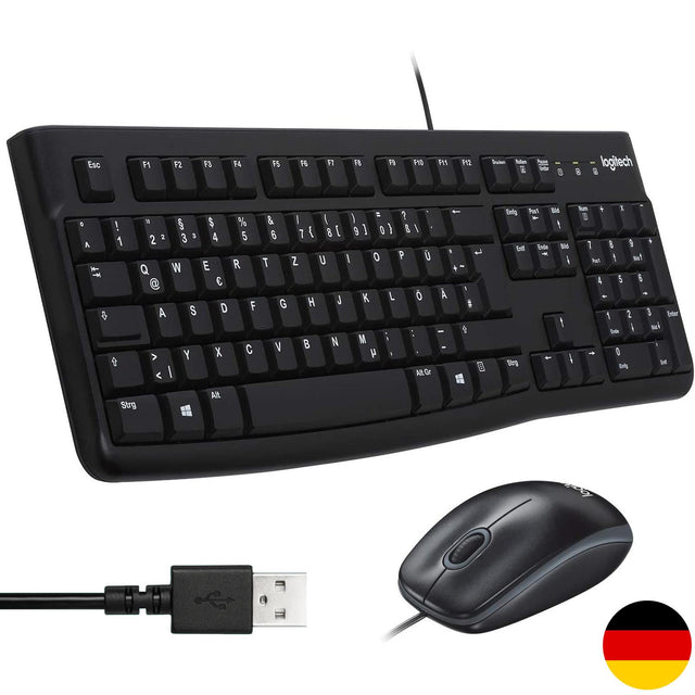 Logitech MK120 kabelgebundenes Tastatur-Maus-Set in Schwarz, deutsches Layout