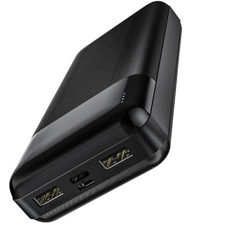 Hoco J72 Easy Travel Powerbank, 20.000mAh, schwarz, mit Dual-USB-Ausgängen, USB-C Anschluss und LED-Ladezustandsanzeige.