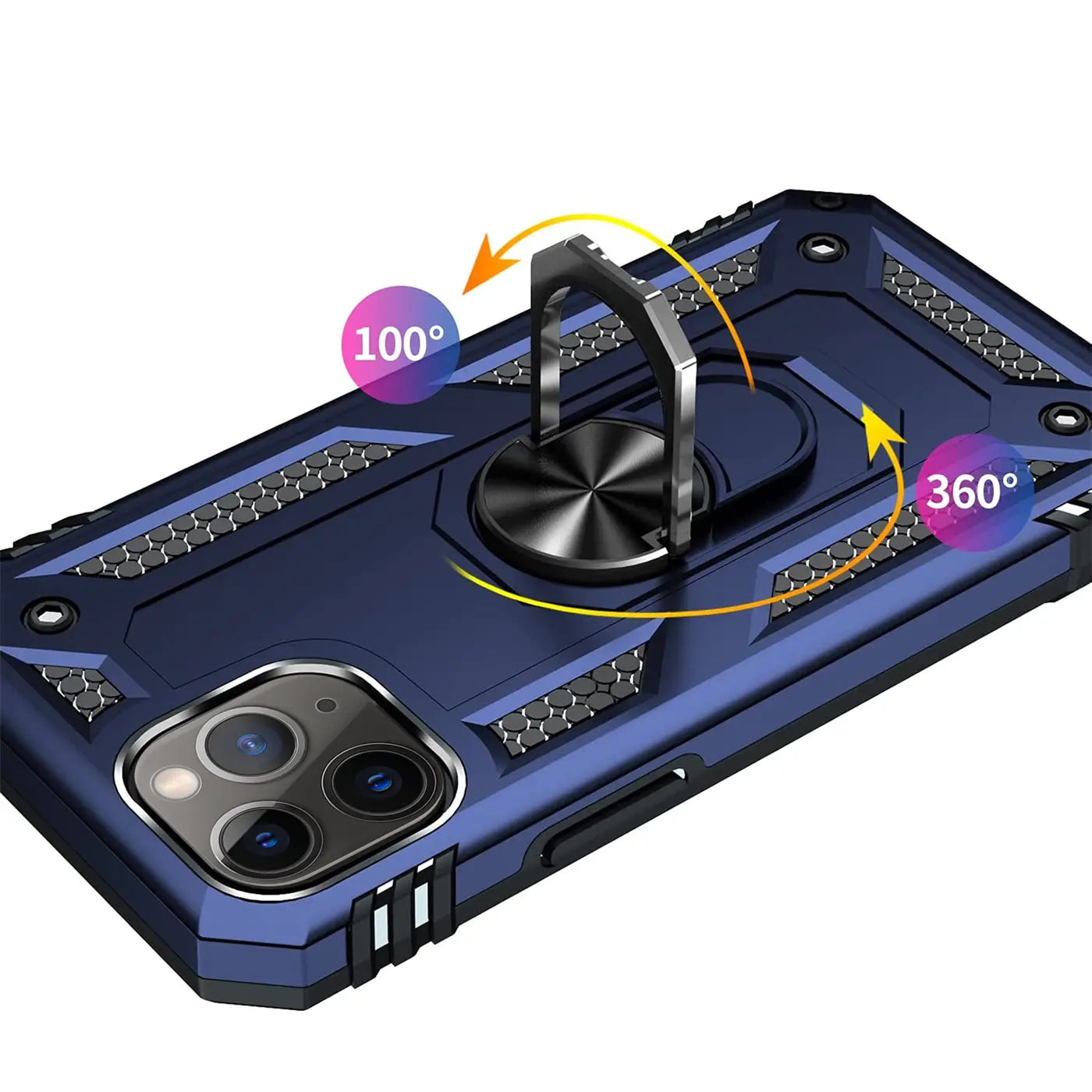 Dunkelblaue Hülle mit Ringhalter für iPhone 11 Pro Max, von oben/seitlich betrachtet.