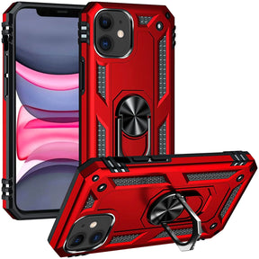 Rote Hülle mit Ringhalter für iPhone 11, Metall/Kunststoff, von vorne/schräg