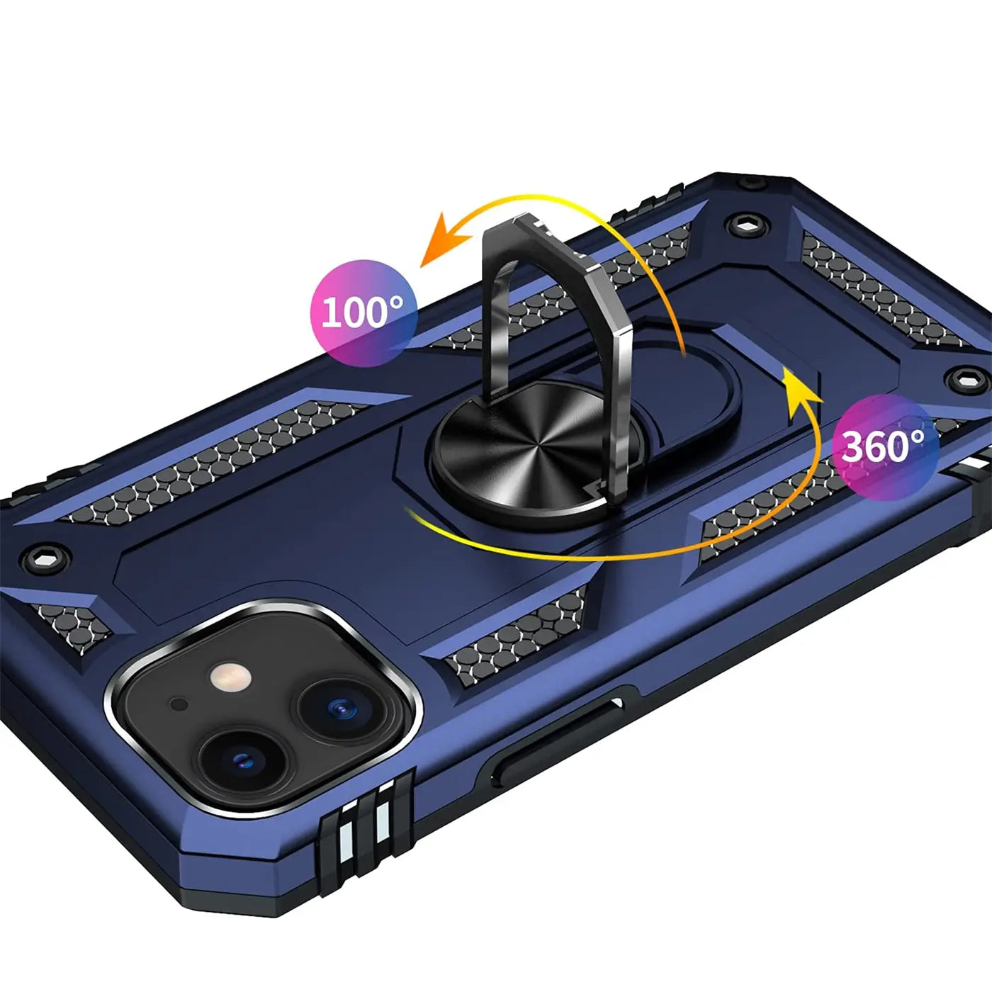 Dunkelblaue Hülle mit Ringhalter für iPhone 12 Mini, von schräg oben.