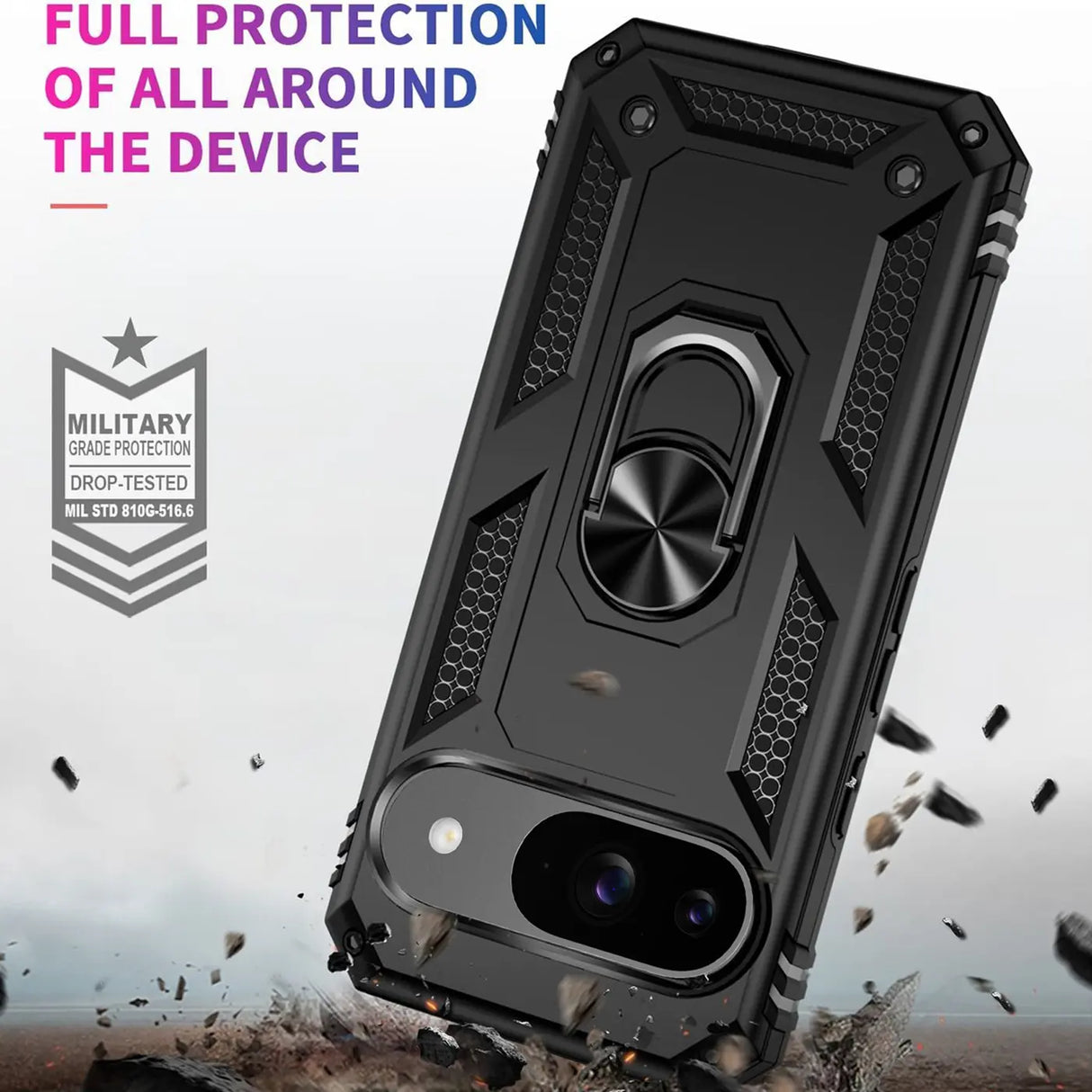 Härte getestete, stoßdämpfende Handyhülle für Google Pixel 10 in Schwarz