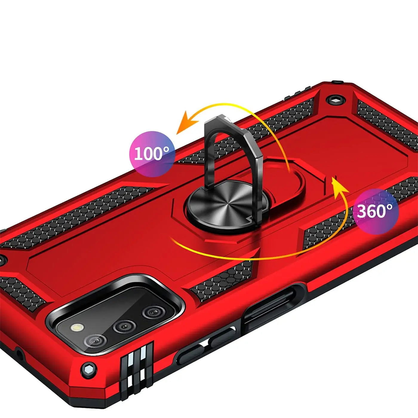 Rote Hülle mit Ringhalter für Samsung Galaxy A03s, aus Kunststoff, von schräg oben