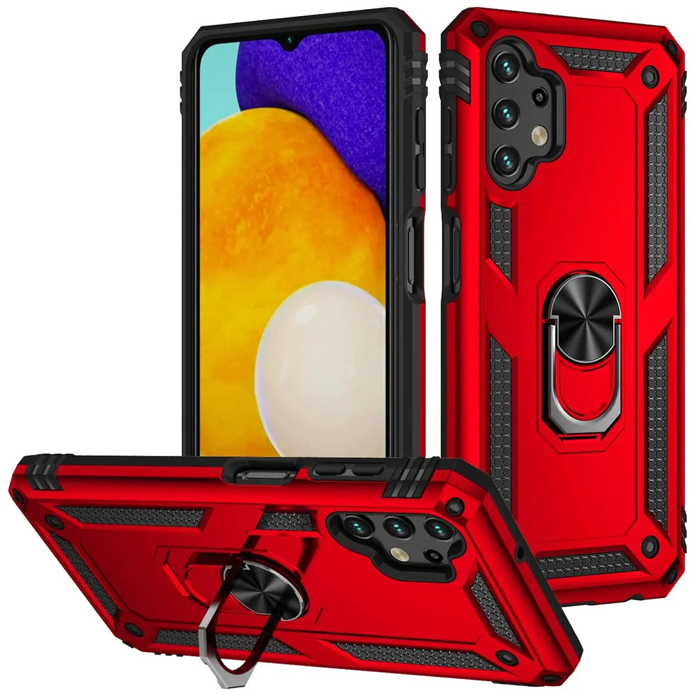 Rote Hülle mit Ringhalter für Samsung Galaxy A13 4G, aus Kunststoff, verschiedene Winkel