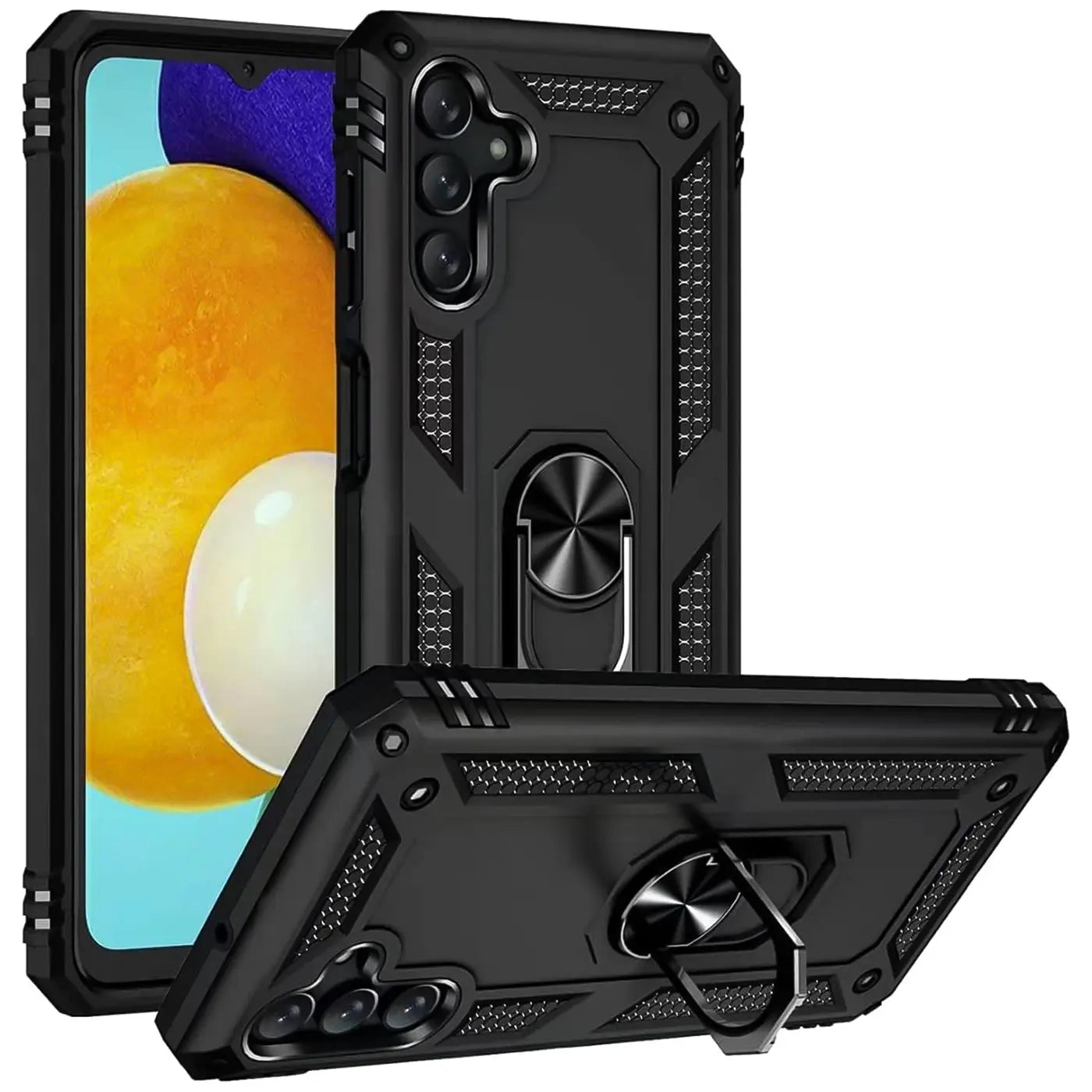 Schwarze Militärhülle aus Kunststoff mit Ringhalter für Samsung Galaxy A14 4G/5G, Seitenansicht