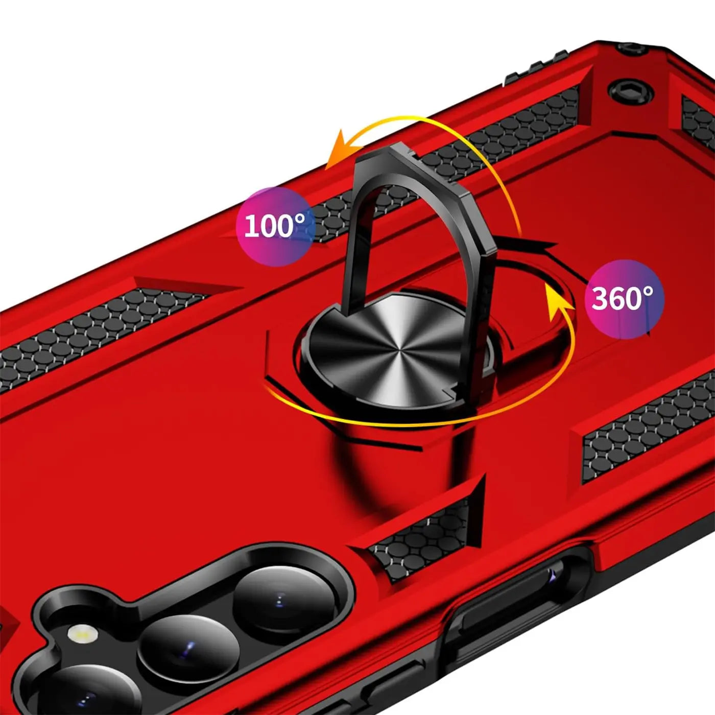 Rote Hülle mit Ringhalter für Samsung Galaxy A15, Nahaufnahme, 100°/360° Drehung