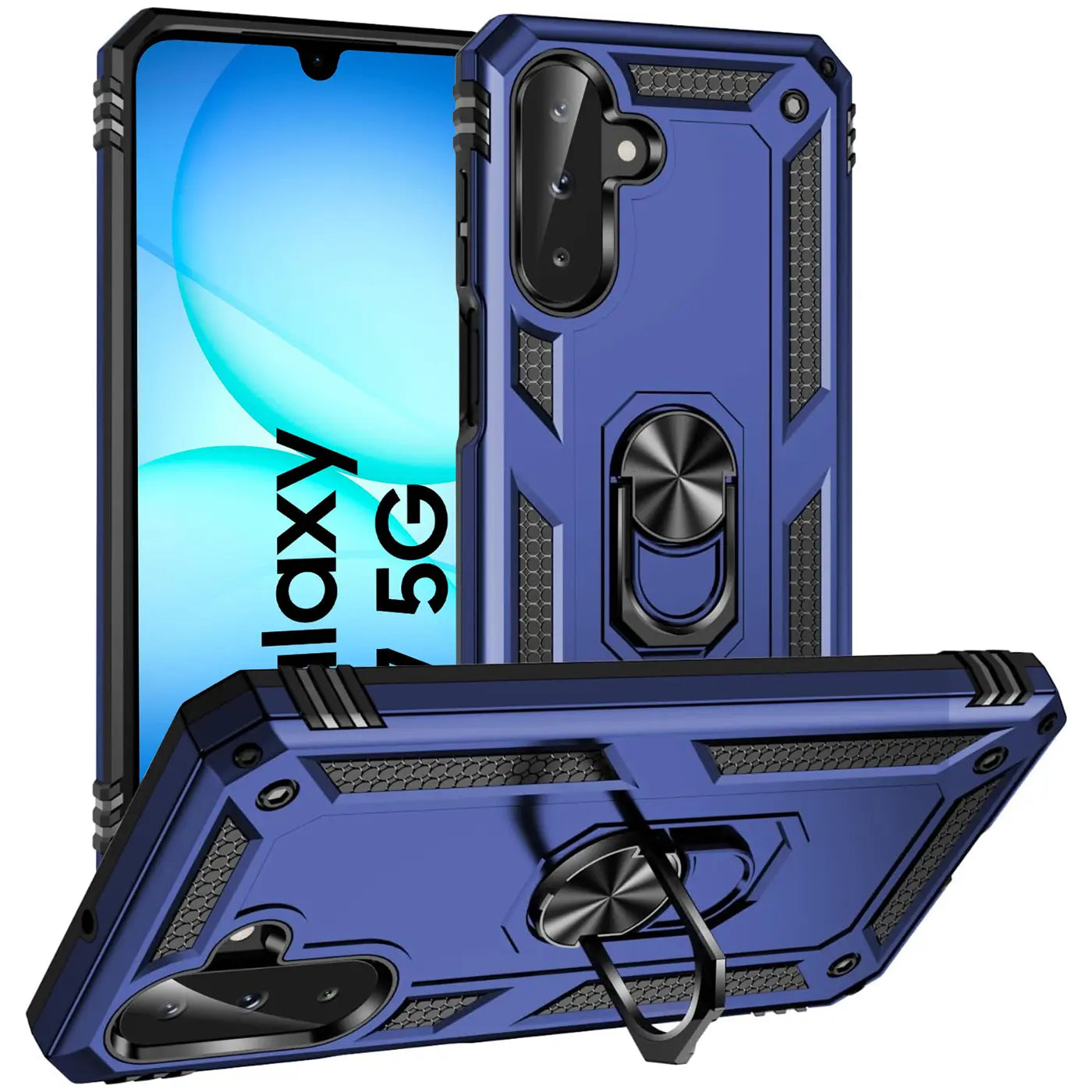 Blaue Hülle mit Ringhalter für Samsung Galaxy A17 5G, von vorne/schräg