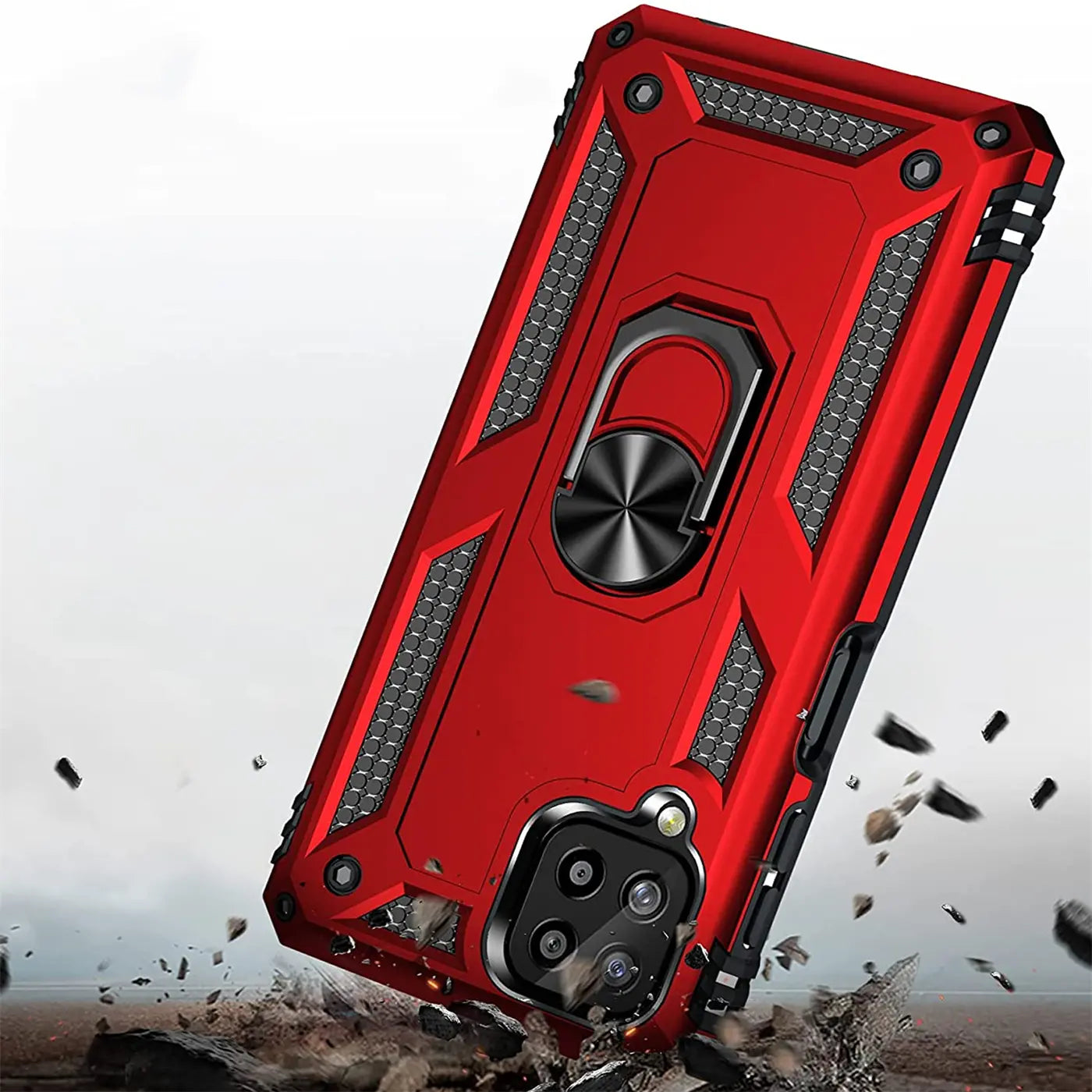 Rote Hülle mit Ringhalter für Samsung Galaxy A22 4G/M32/M22, von schräg oben