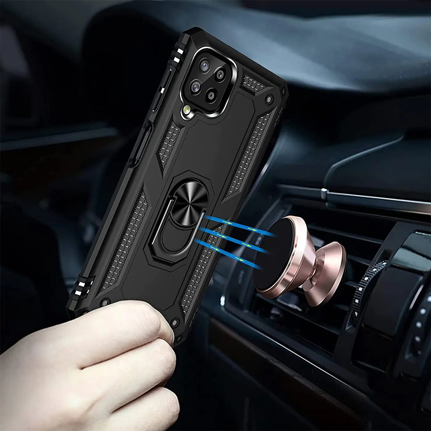 Schwarze Militär-Handyhülle mit Ringhalter, magnetisch, für Samsung Galaxy A22/M32/M22.