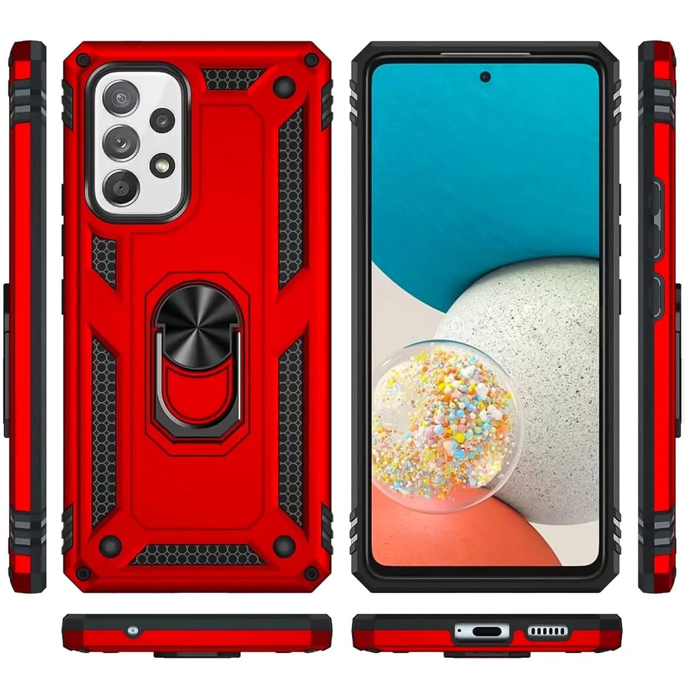 Rote Military Hülle mit Ringhalter für Samsung Galaxy A23 5G, Vorder- und Rückansicht