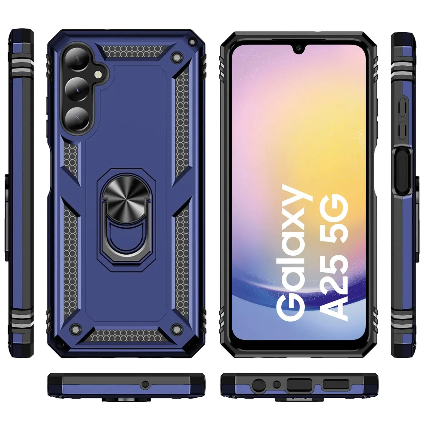 Blaue Hülle mit Ringhalter für Samsung Galaxy A25 5G, verschiedene Ansichten