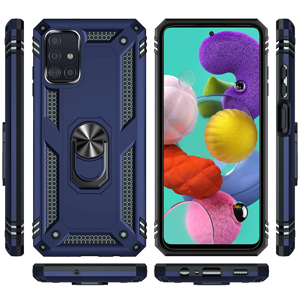 Dunkelblaue Hülle mit Ringhalter für Samsung Galaxy A51, verschiedene Ansichten