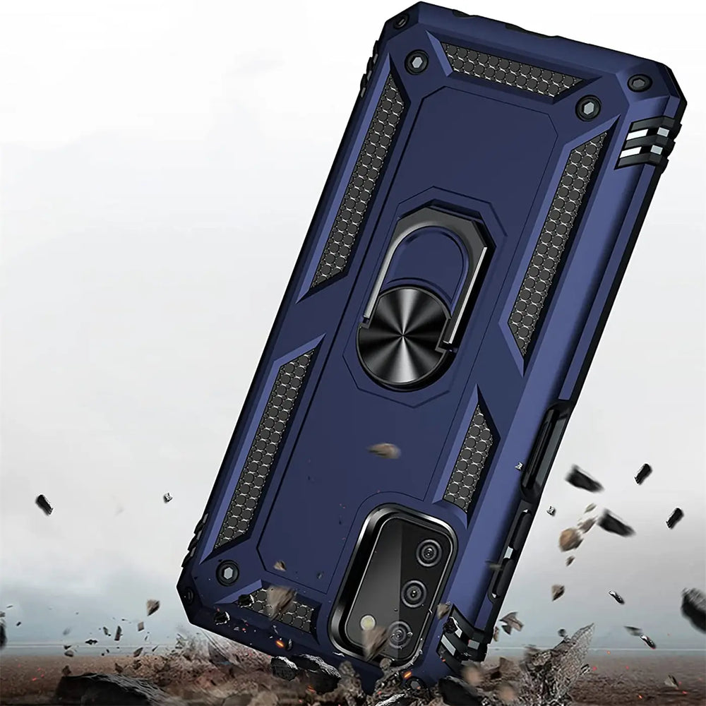 Dunkelblaue Hülle mit Ringhalter für Samsung Galaxy A51, von schräg oben