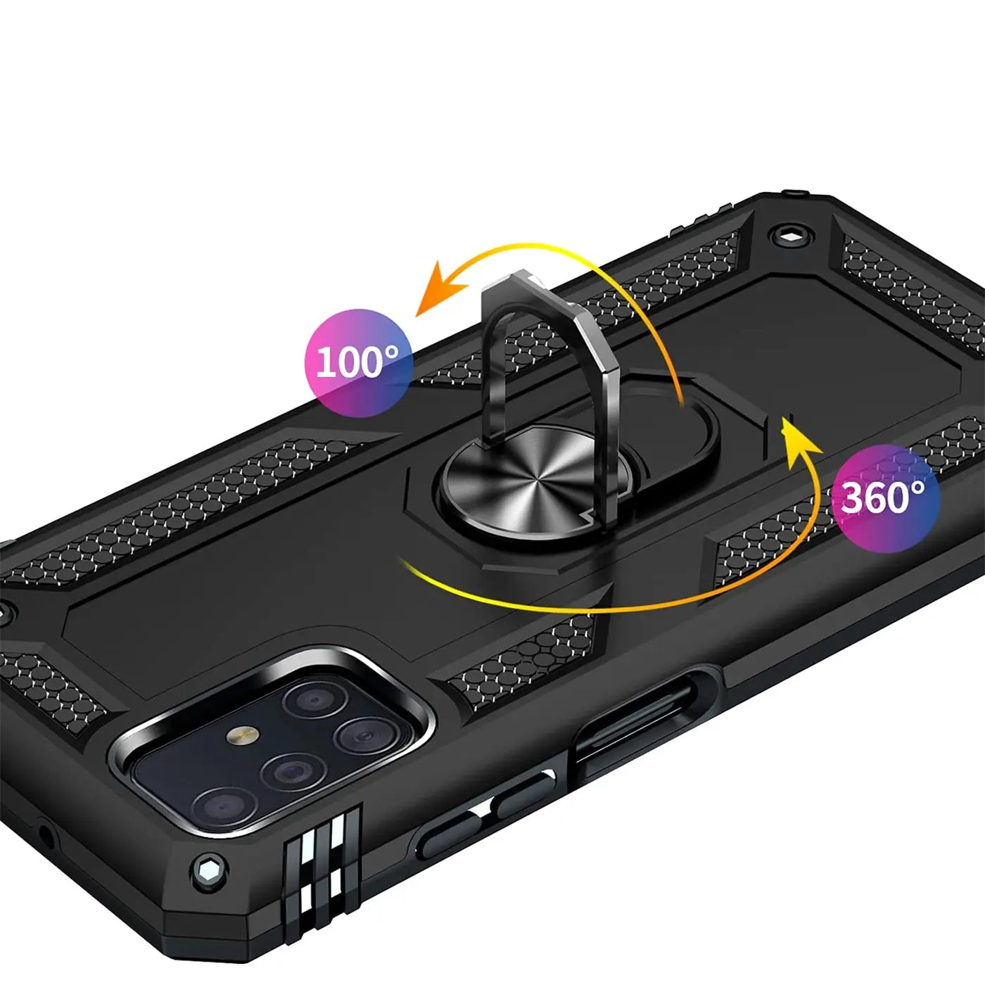 Schwarze Hülle mit Ringhalter für Samsung Galaxy A51, von schräg oben