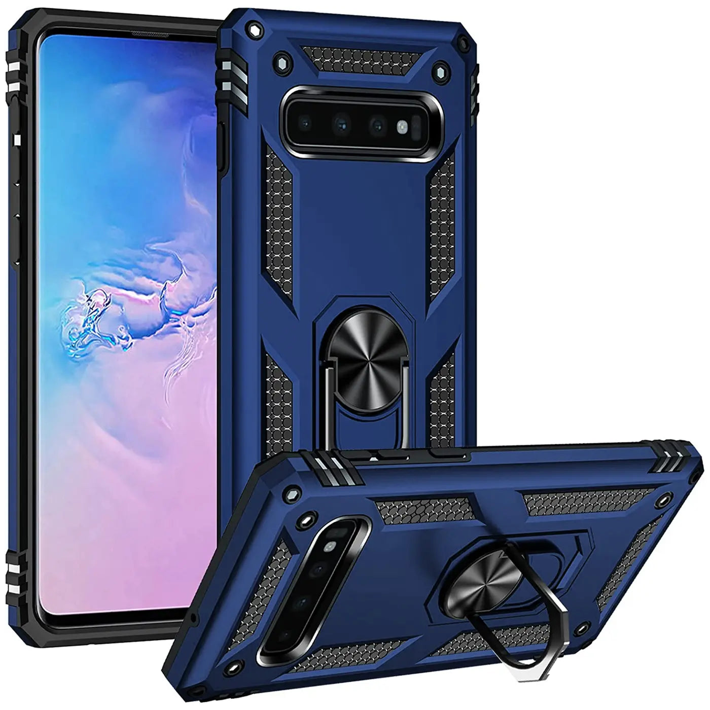 Blaue Hülle mit Ringhalter für Samsung Galaxy S10 Plus, aus Kunststoff, von vorne/seitlich