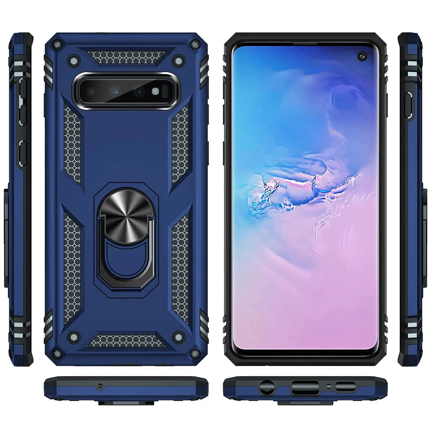 Blaue Hülle mit Ringhalter für Samsung Galaxy S10 Plus, verschiedene Ansichten