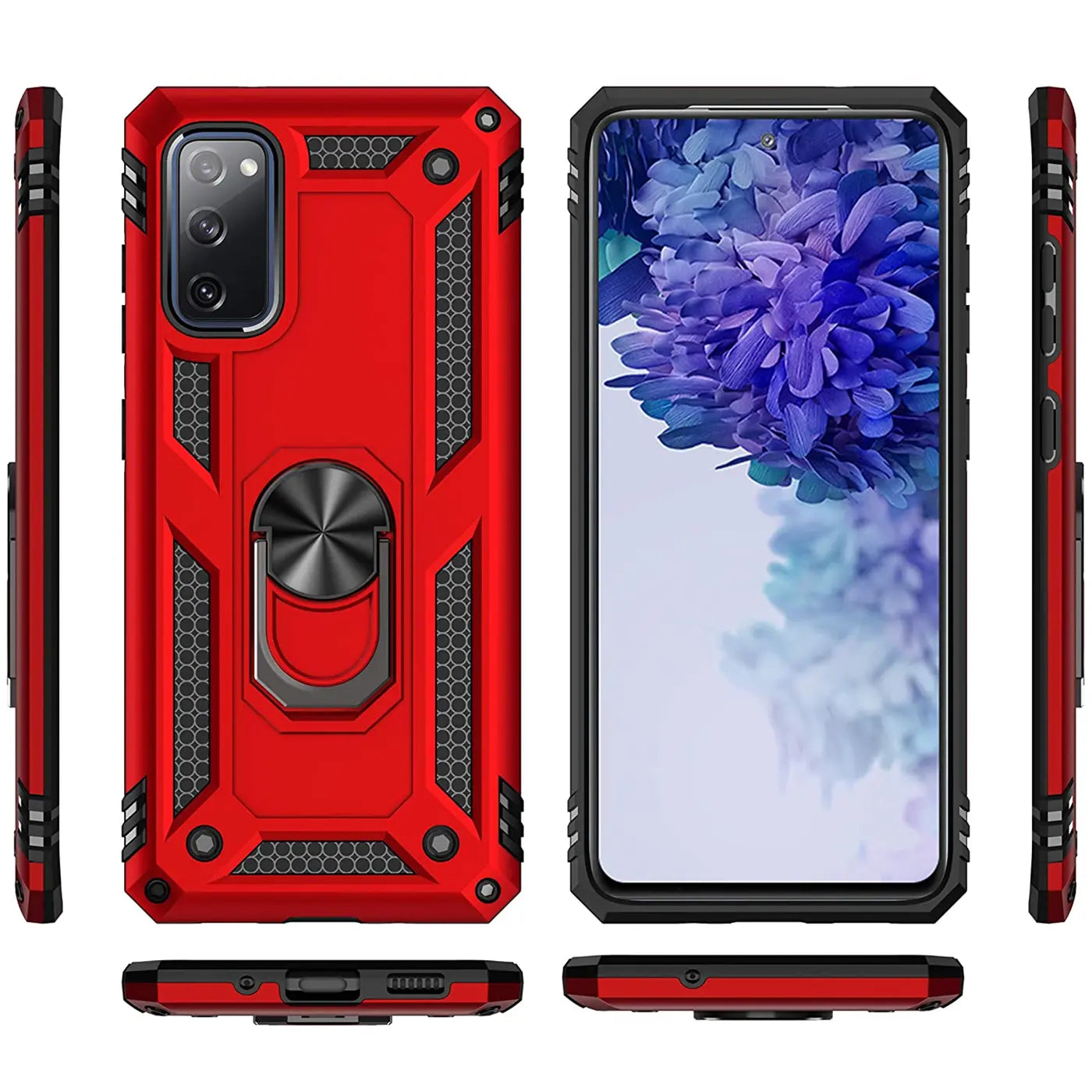 Rote Military Hülle mit Ringhalter für Samsung S20 FE, Vorder- und Rückansicht