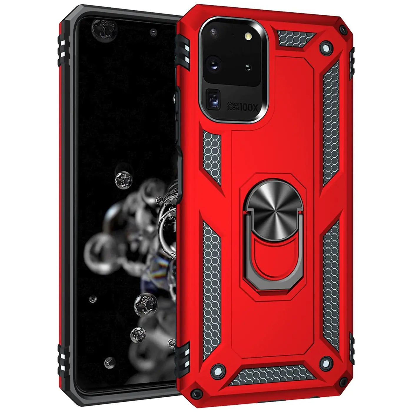 Rote Militärhülle mit Ringhalter für Samsung S20 Ultra, von vorne, Kunststoff/Metall