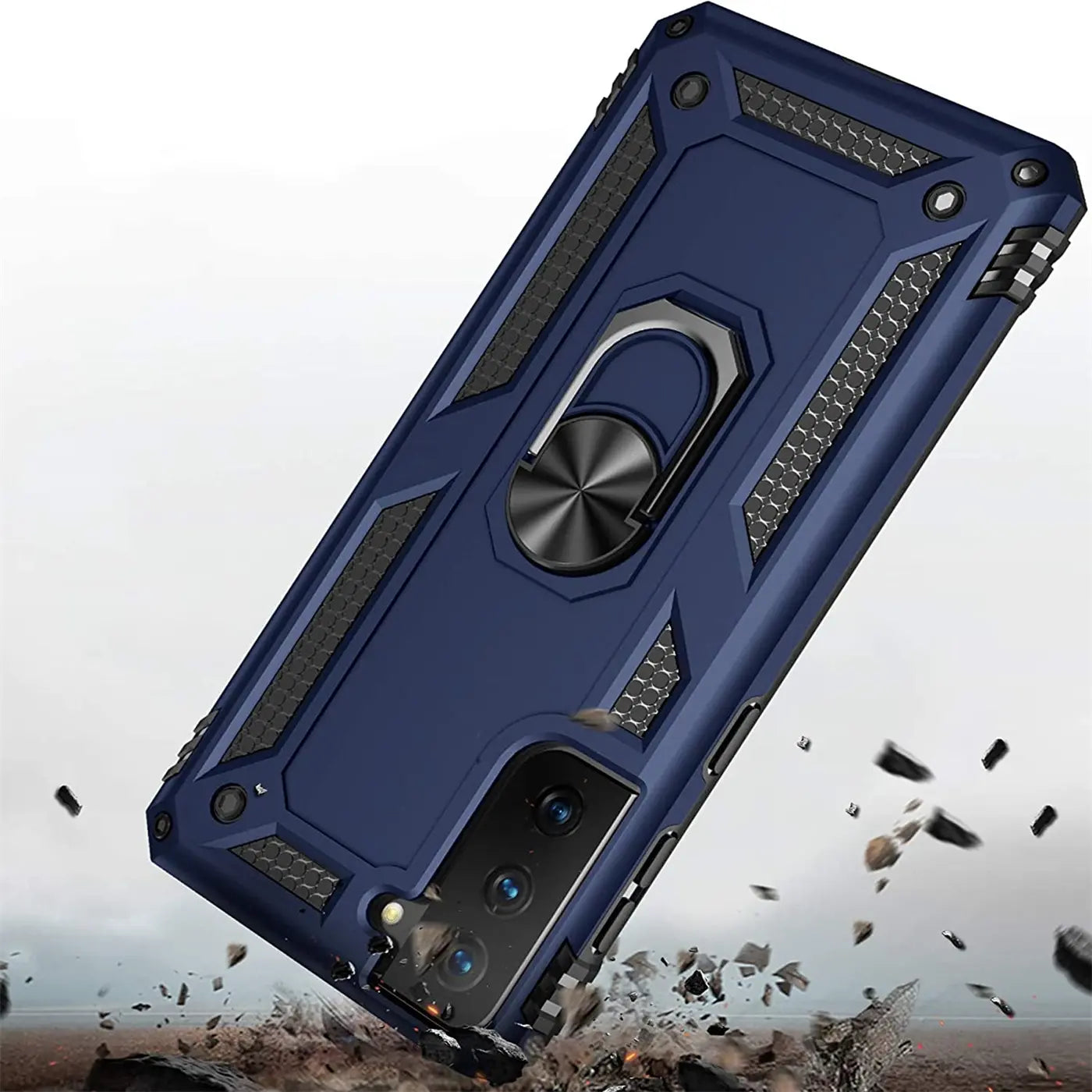 Blaue Hülle mit Ringhalter für Samsung Galaxy S21, von oben, robustes Material