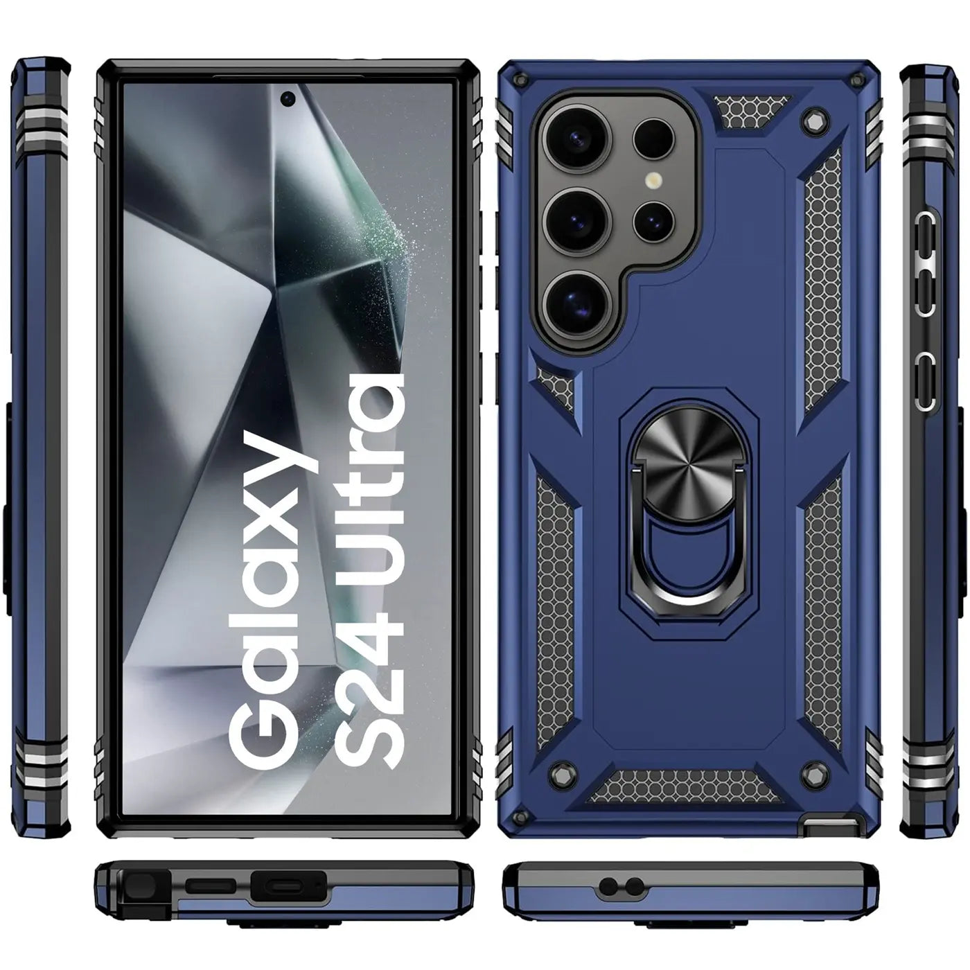 Blaue Hülle, Metallring, Samsung S24 Ultra, verschiedene Ansichten