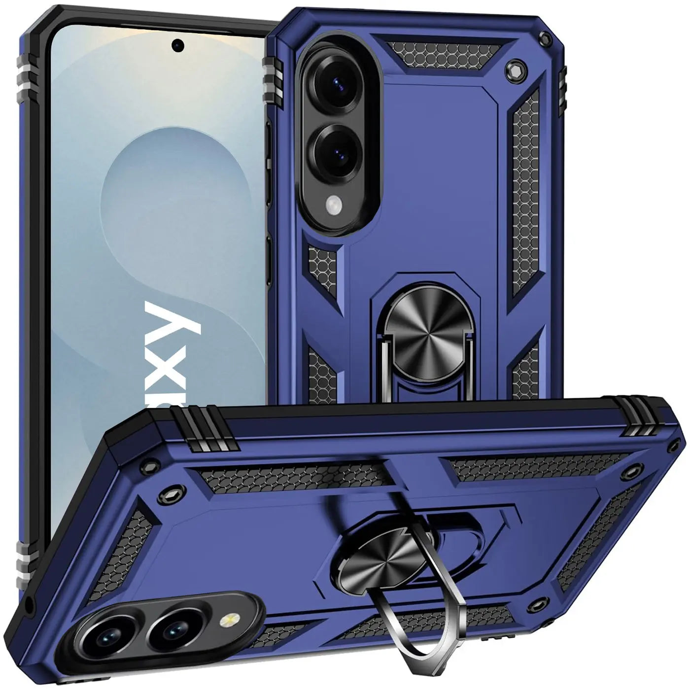 Blaue Hülle mit Ringhalter für Samsung Galaxy S25 Edge, aus Kunststoff, verschiedene Winkel