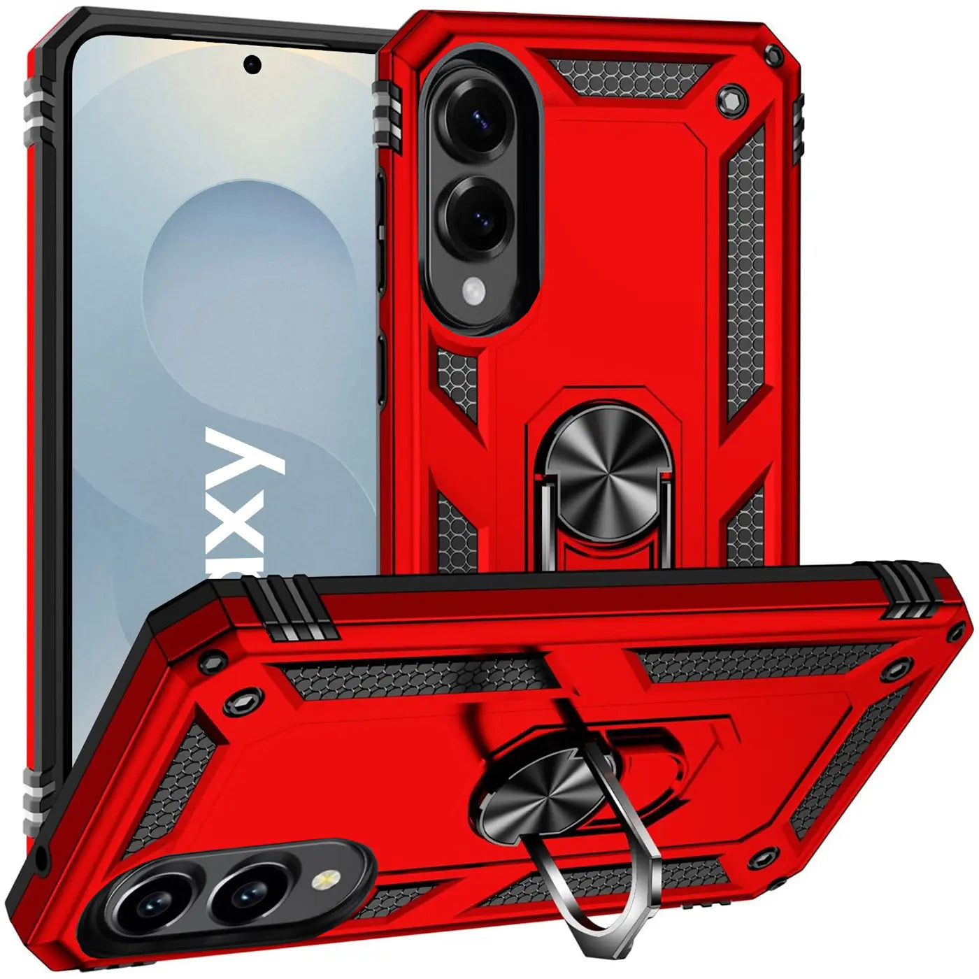 Rote Hülle mit Ringhalter für Samsung Galaxy S25 Edge, aus Kunststoff, von vorne/oben