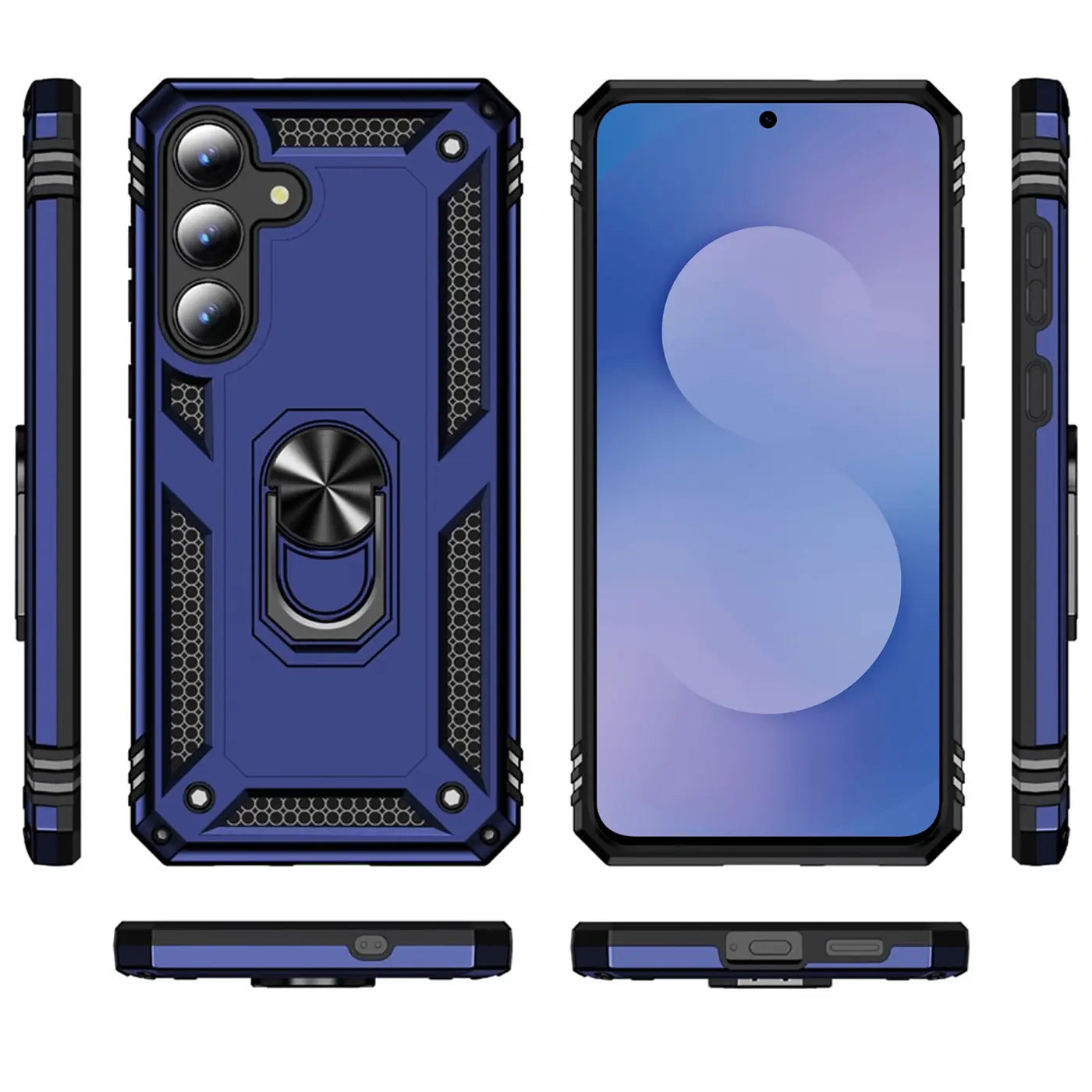 Blaue Hülle mit Ringhalter für Samsung Galaxy S25 FE, verschiedene Ansichten