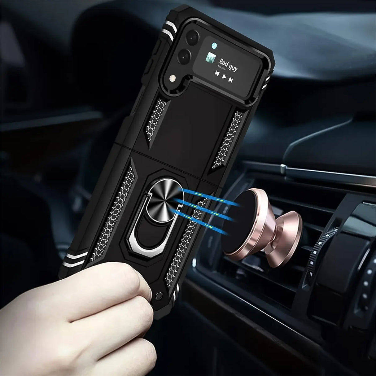 Härte getestete, stoßdämpfende Handyhülle für Samsung Galaxy Z Flip 3 in Schwarz